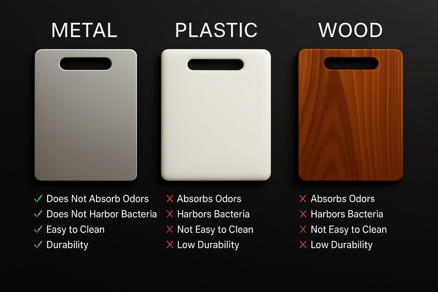 Cutting boards comparison with Low Durability text